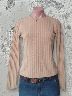 Weather Vane Cream Beige Cable Knit Cropped Fitted Sweater (M)